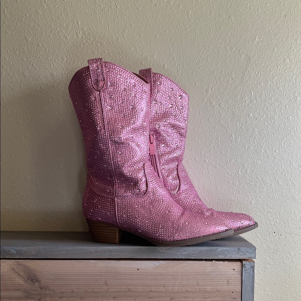 Link Pink Sequin Heeled Boots